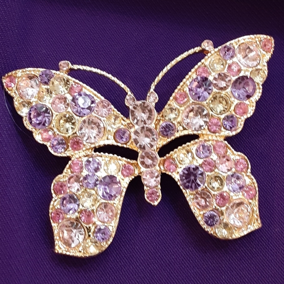 Butterfly Brooch/Pin Pink/Purple Stones - Picture 1 of 6
